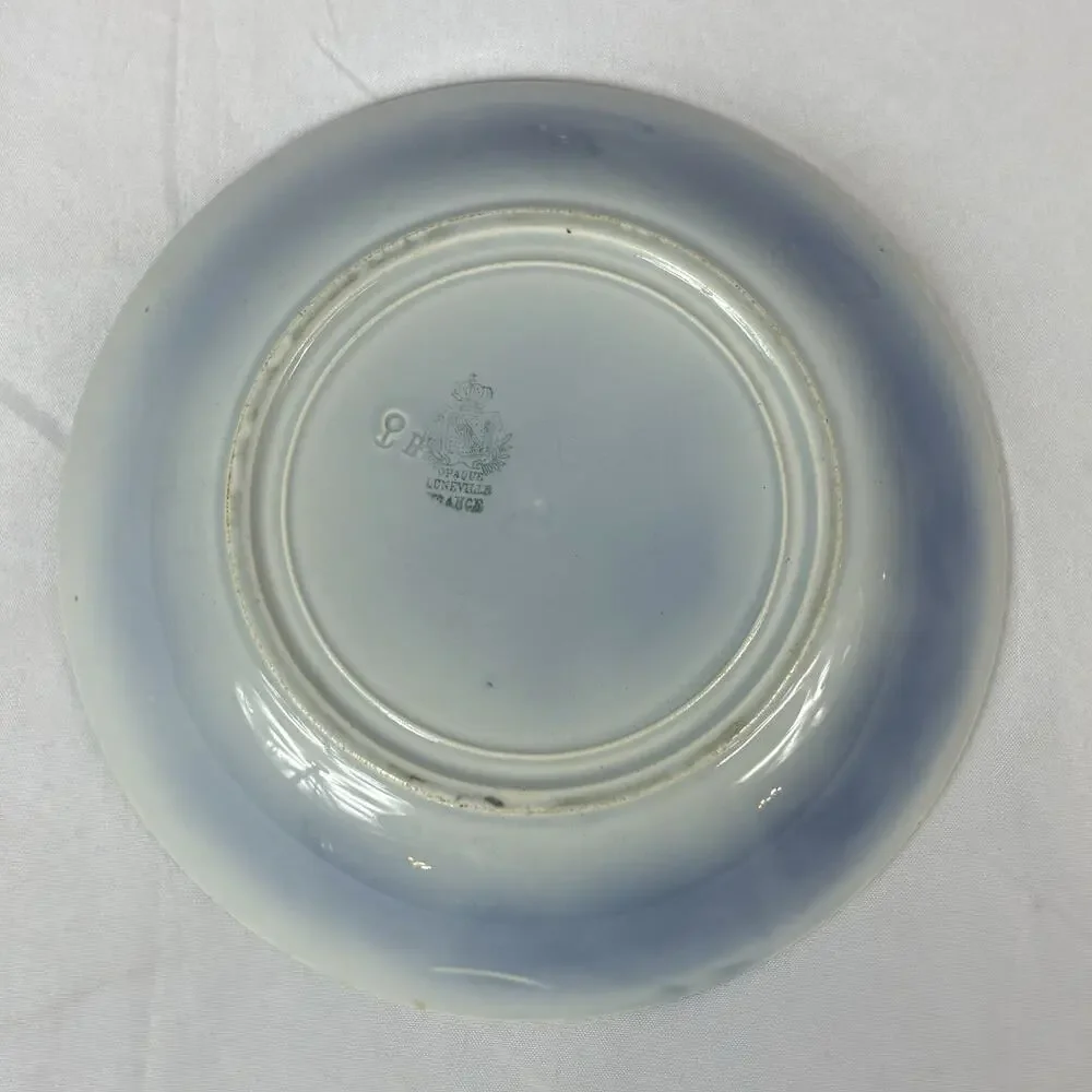 K & G Luneville France Antique Opaque Flow Blue & White Transferware 8.5” Bowl